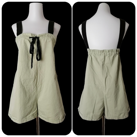 🥑 loose light green overalls shorts with black canvas woven strap by YS - Picture 6 of 6